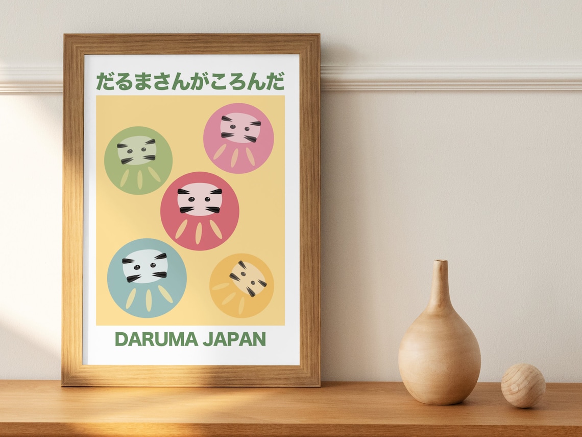 Retro Daruma Poster Japanischer Daruma Druck Glücksbringer Etsy