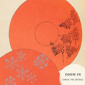 May include: Two orange circular plates with black and silver designs. The top plate has a black fern design and the bottom plate has a silver snowflake design. The text "ZOOM IN CHECK THE DETAILS" is in the bottom right corner.