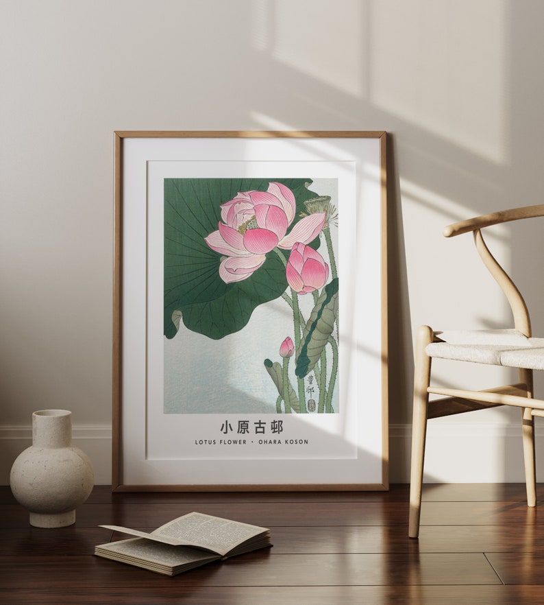 Vintage Japanese Lotus Flower Wall Art by Ohara Koson, Zen Garden Decor ...