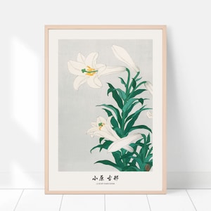 Vintage Japanese flower print, Lilies by Ohara koson, Japanese woodblock, Japanese art, Japanese poster, Japan wall art, Vintage art decor