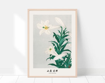 Vintage Japanse bloemenprint, lelies van Ohara koson, Japanse houtsnede, Japanse kunst, Japanse poster, kunst aan de muur Japan, vintage kunstdecor