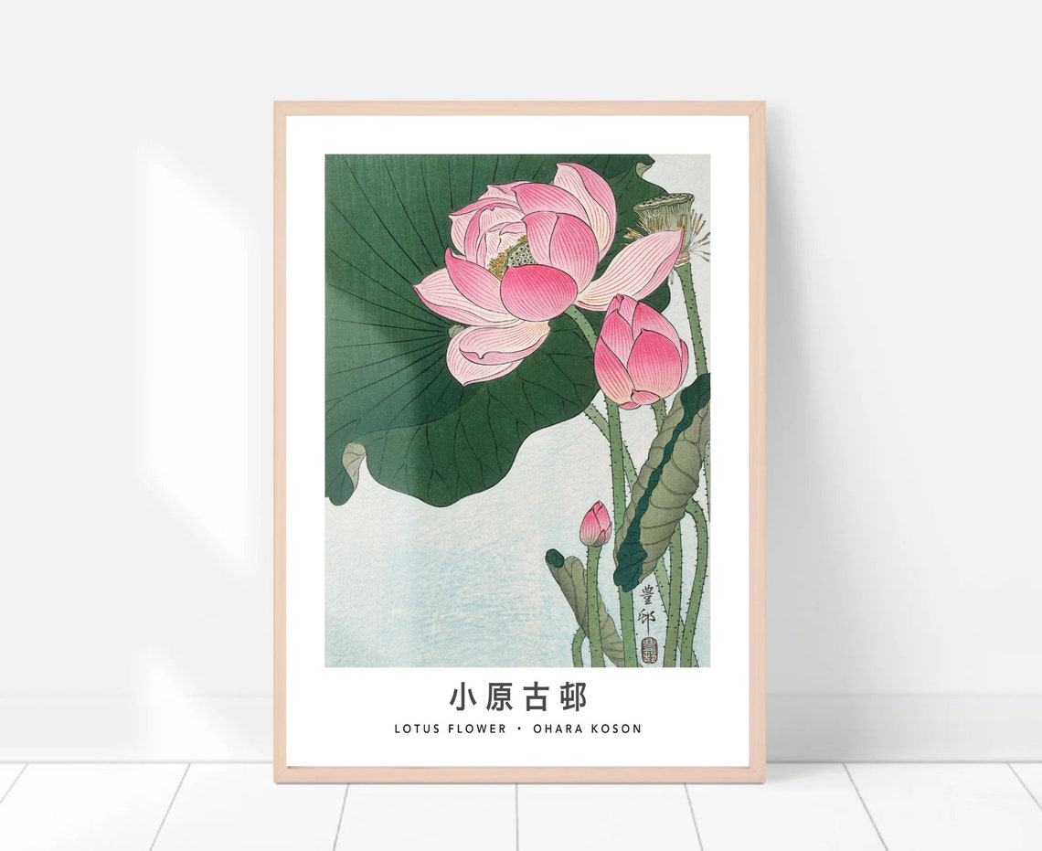 Vintage Japanese Lotus Flower Wall Art by Ohara Koson, Zen Garden Decor ...