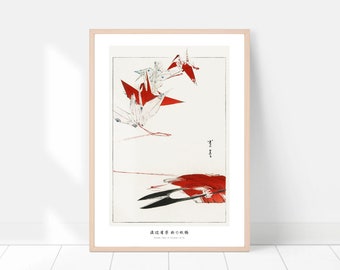 Japanische Wandkunst, Origami Kranich Druck, japanischer Kunstdruck, japanische Dekoration, Japan Poster, Vintage Kunst, Holzschnitt, japanische Geschenke