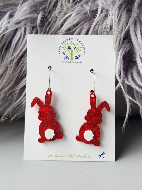 Easter Bunny Earrings Hoop Earrings Cute Easter Earrings Glitter Earrings Handmade in Australia Rabbit Earrings Bunny With Tail Etsy Canada