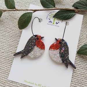 Scarlet Robin hoop Earrings, Statement earrings, Handmade in Australia, Bird lover gift idea, Native bird earrings, Cute bird earrings