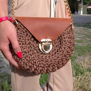 Cartera de cuero de diseñador, funda para teléfono, bolso de ganchillo hecho a mano, bolso práctico para häkeln