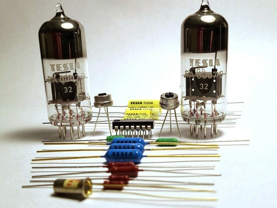 Tesla Rare Vintage Electronics Lot ~ Tubes Gold Plated Resistors Gold Plated Germanium Diode - Capacitors - Integrated Circuit Chip IC