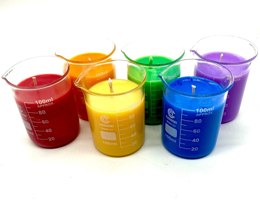 Lab Beaker Candle Soy Wax Gift Set, Rainbow Science Candles, Scientist