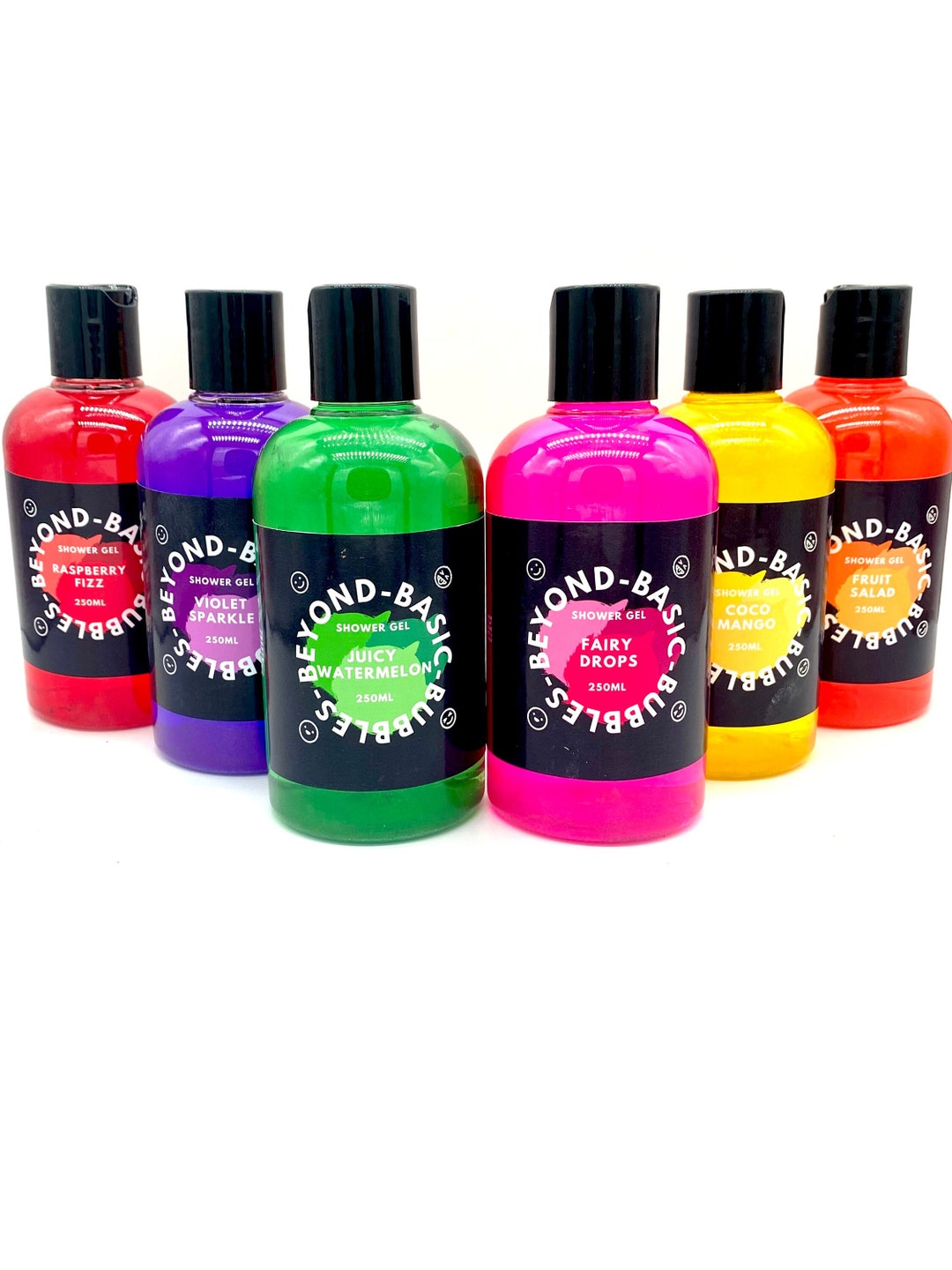 6x Shower Gel Gift Set 250ml Rainbow, Vegan, Organic, Self Care