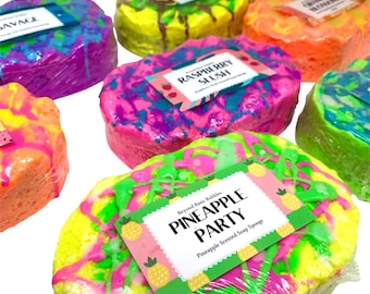 Soap infused sponges, bath gift set, stocking filler, fun and vibrant soaps, birthday gift, gifts for her, vegan, cruelty-free, SLS-free