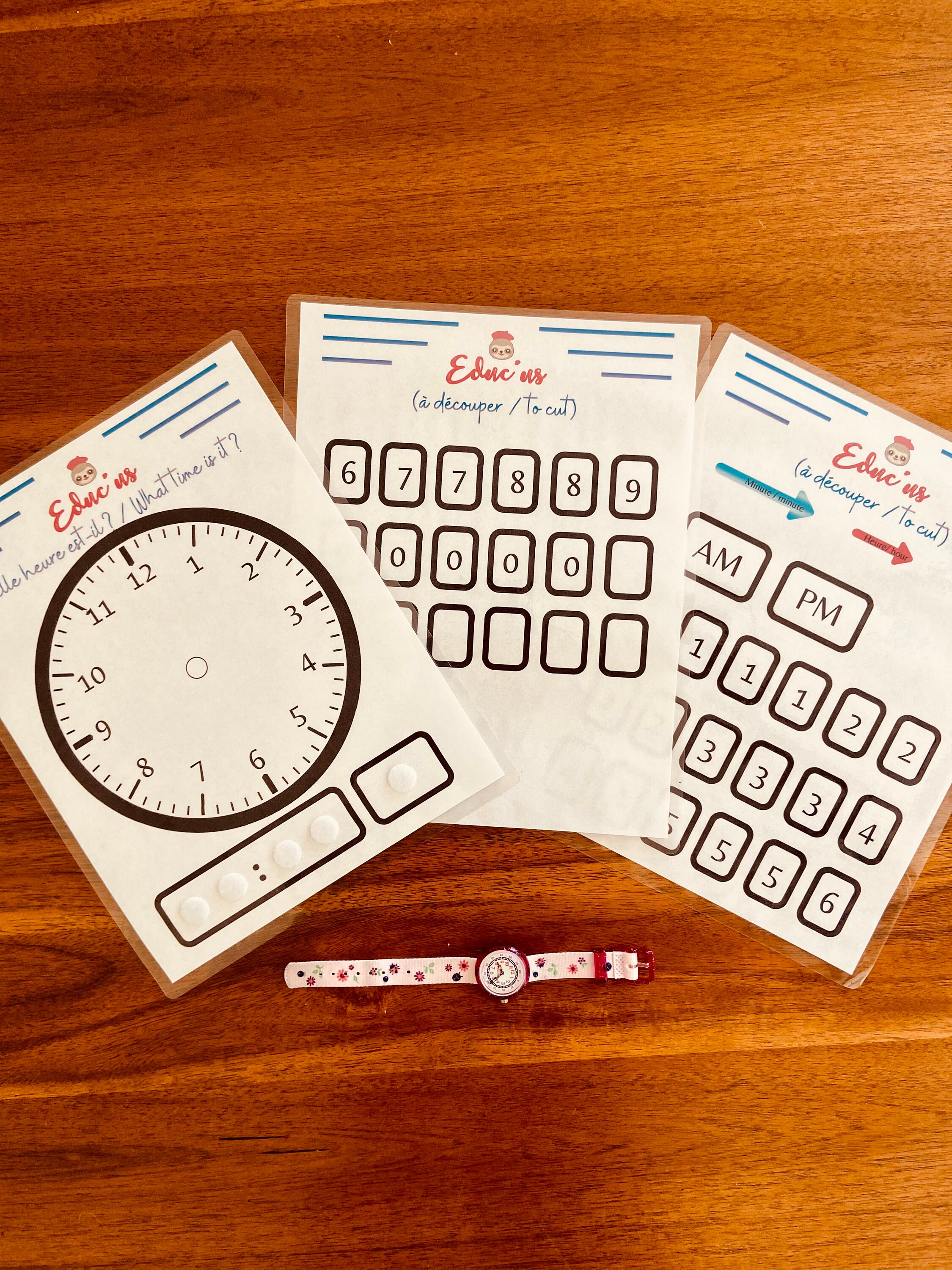 Learn to read time Clock printable activity Bilingual Etsy