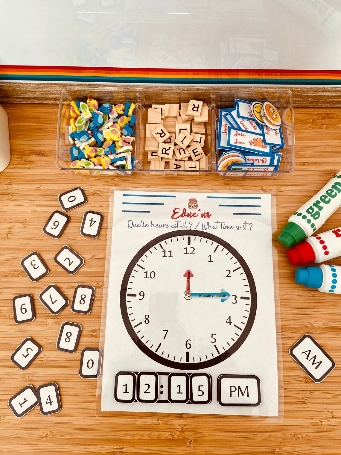 Learn to read time Clock printable activity Bilingual Etsy