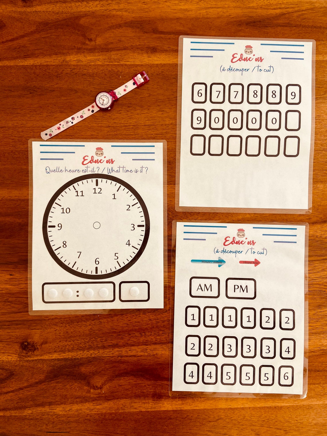 Learn to read time Clock printable activity Bilingual Etsy