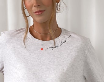 Iron-on patch/applique - Good vibes slogan lettering heart, print on clothing, iron-on applique, upcycling idea