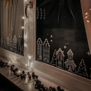 Immagine finestra di Natale, decorazione finestra di Natale - villaggio di Natale "Paesaggio invernale" - adesivi per finestre case, adesivi per finestre invernali