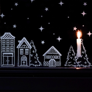 Immagine finestra di Natale, decorazione finestra di Natale - villaggio di Natale "Paesaggio invernale" - adesivi per finestre case, adesivi per finestre invernali