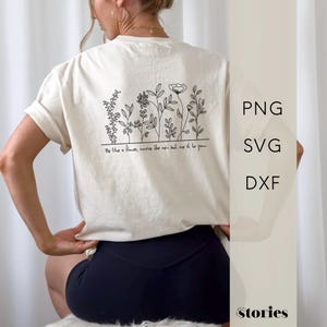SVG plotter file - flower meadow & saying | floral flower line art design | digital download, DXF PNG plotter template