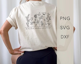 SVG plotter file - flower meadow & saying | floral flower line art design | digital download, DXF PNG plotter template