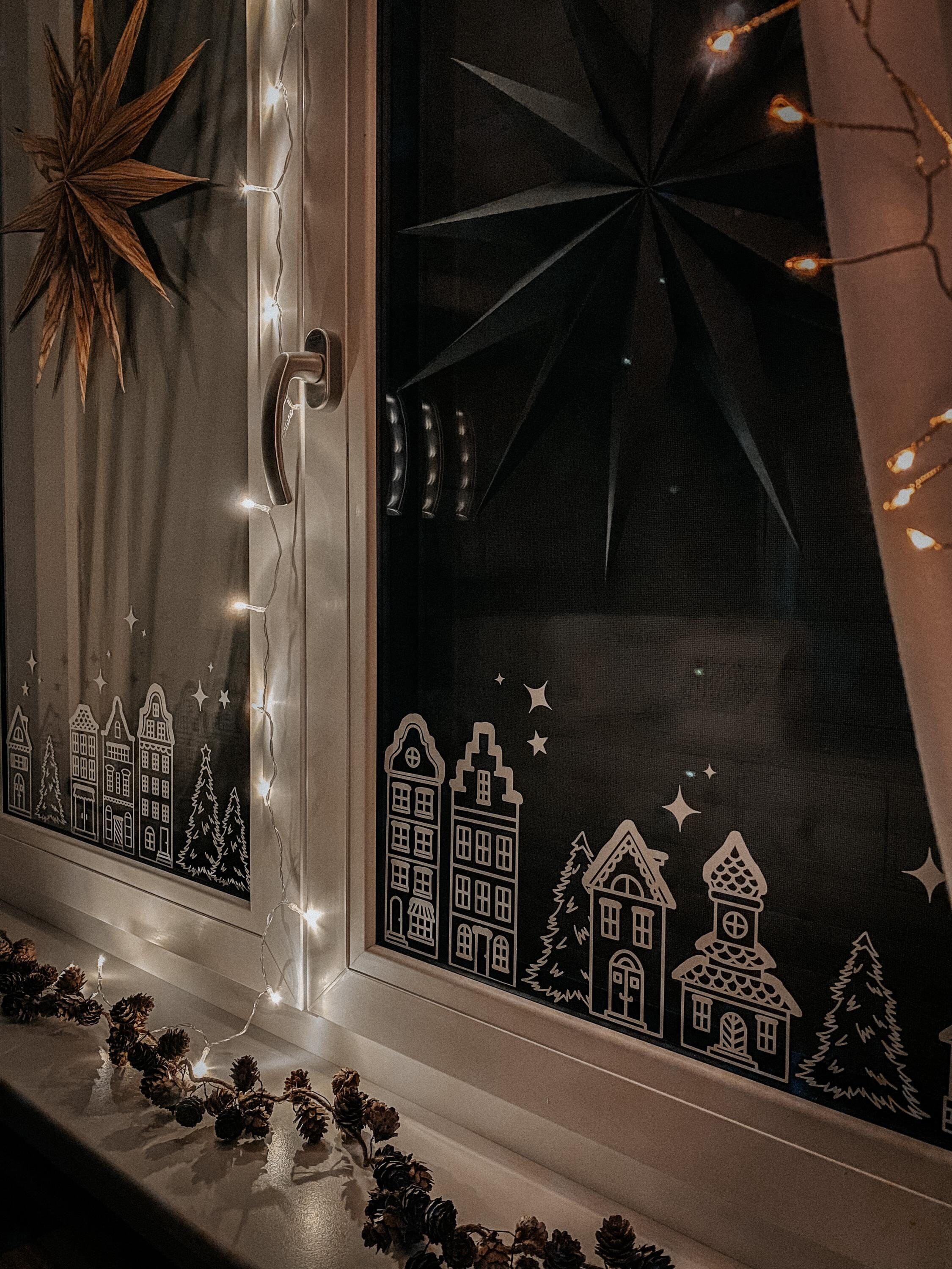 Christmas window picture, Christmas decoration window - Christmas village "Winter landscape" - window sticker houses, window stickers winter