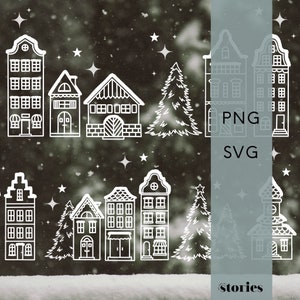 Plotter file SVG - winter landscape Christmas village Christmas window picture houses winter decoration, digital product, plotter templates