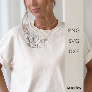 Plotterdatei SVG - Pfingstrose Line Art | Blumen SVG | florales Design, digitaler Download, Blumenmotiv für Shirts, Hoodies, Taschen & DIY