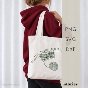 Plotterdatei SVG - Spruch "Knit Happens" | Line Art Design für Strickfans | Plotter Vorlage | DIY Shirt bedrucken | svg dxf png