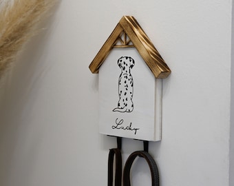 Porte-manteau pour chien en bois personnalisé - Support de laisse, crochet pour laisse de chien, nom souhaité, design individuel