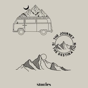 Conjunto de archivos SVG de trazador: arte lineal de Vanlife y montañas | Ilustración Wanderlust, diseño de exteriores, archivo gráfico para plotter, plantilla DXF PNG para plotter