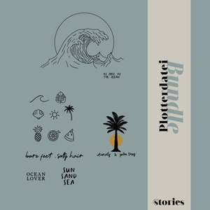 Plotter file SVG set - summer motifs - wave sea beach palm tree sayings travel sun vacation, graphic file for plotter, DXF PNG plotter template