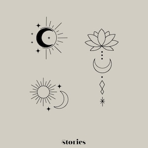Plotterdatei Set SVG - Boho Illustration Mond & Sonne | digitales Produkt, Grafikdatei für Plotter, PNG DXF, Line Art minimalistisch