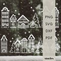Plotter file SVG - Winter landscape | Christmas village row of houses Christmas \u2013 Christmas Village SVG window picture & winter decoration