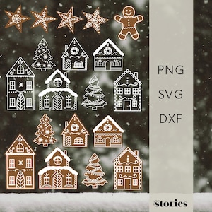 Plotterbestand SVG - Peperkoeken dorpshuisjes Kerst winterlandschap raamfoto Adventdecoratie, digitaal product, plottersjablonen, PNG DXF