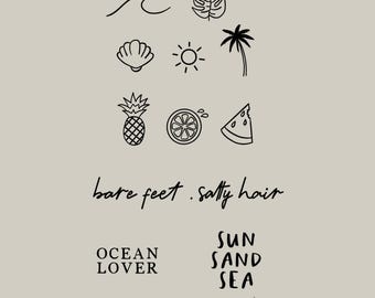 SVG-plotterbestandset - Zomerse lijntekeningen met minimotieven en spreuken | Strandvibes, grafisch bestand voor plotters, DXF PNG-plottersjabloon