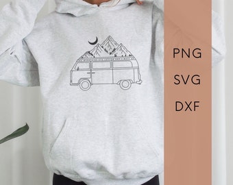 Plotterdatei SVG - Berge Natur Wohnmobil Vanlife Reisen, Grafikdatei für Plotter, Vektor Grafik, digitales Produkt, PNG DXF, Plotter Vorlage