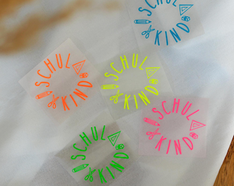 Strijkpatch - Schoolspullen voor schoolkinderen | Tekstletters, Cadeau voor de start van het schooljaar voor groep 1 in 2026 | Neonkleuren