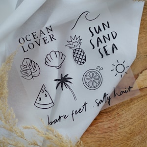 Iron-on patch set - summer sayings palm tree wave sea, clothing printing, iron-on application, upcycling idea