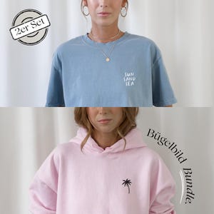 Iron-on Patch – Summer Set of 2 Palm Trees & Saying | Summery DIY Iron-on Motifs for Shirts, Hoodies, and Accessories