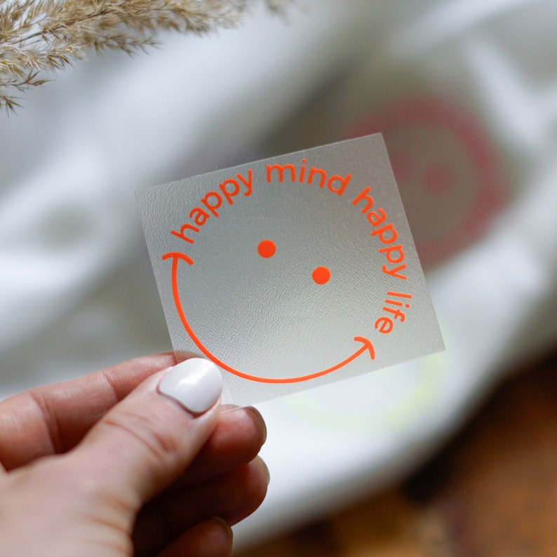 Bügelbild Aufnäher Patch Plott Spruch Schriftzug bunter Smiley, Kleidung bedrucken, Applikation zum aufbügeln, Upcycling Idee 1x neon orange