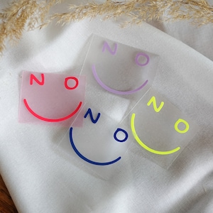 Iron-on patch patch plot - saying lettering Happy Face &quot;No&quot;, print on clothes, iron-on application, upcycling idea