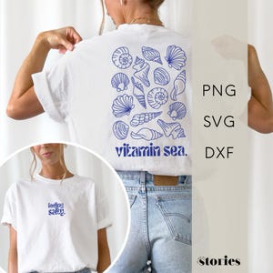Plotterbestand spreuken SVG - Zomerspreukenset "Vitamine Zee" | digitale download, lijntekeningen voor shirt - voor- en achterkant, PNG DXF
