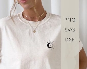 SVG プロッターファイル - 月と太陽 | ボヘミアンスタイル | デジタルダウンロード、プロッター用グラフィックファイル、PNG DXF、ヨガシャツのデザイン