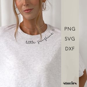 File plotter SVG - "Little Sunshine" | Lettering con il sole | Frase per maglione, felpa con cappuccio e maglietta, DXF PNG come download digitale