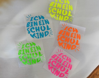 Bügelbild Aufnäher Patch Plott - Ich bin ein Schulkind | Spruch Schriftzug, Erstklässler Einschulung Geschenk Schulanfang 2026 | neon Farben