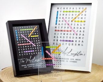 Personalised Family Word Search Plaque Available With Frame Boyfriend Girlfriend Valentines Love Birthday Wedding Christmas