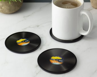 Personalised Vinyl Record Coaster Round Printed Acrylic Drinks Coaster - Novelty Vinyl Record Coaster Gift