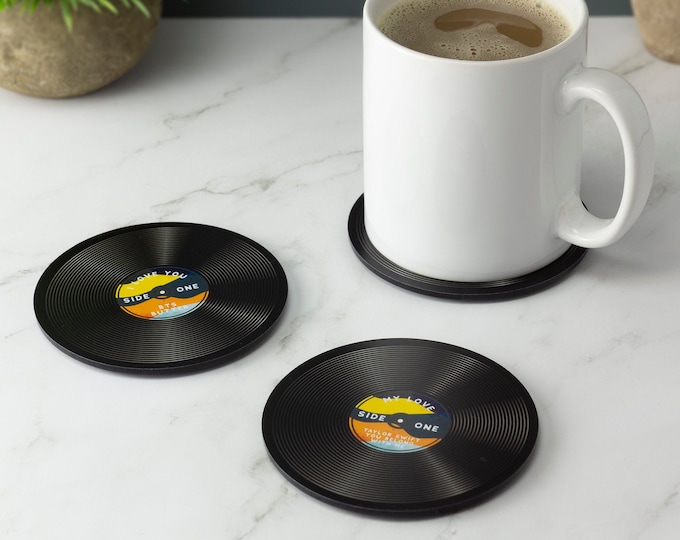 Personalised Vinyl Record Coaster Round Printed Acrylic Drinks Coaster - Novelty Vinyl Record Coaster Gift