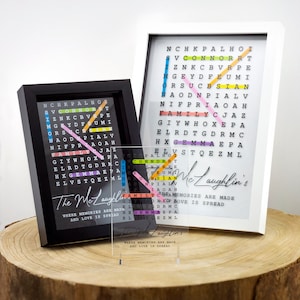 Personalised Family Word Search Plaque Available With Frame Boyfriend Girlfriend Valentines Love Birthday Wedding Christmas