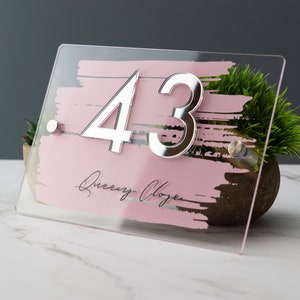 House Number Sign Printed Address Door Signage - Painted Brush Stroke With Mirror Acrylic - Multiple Sizes Available