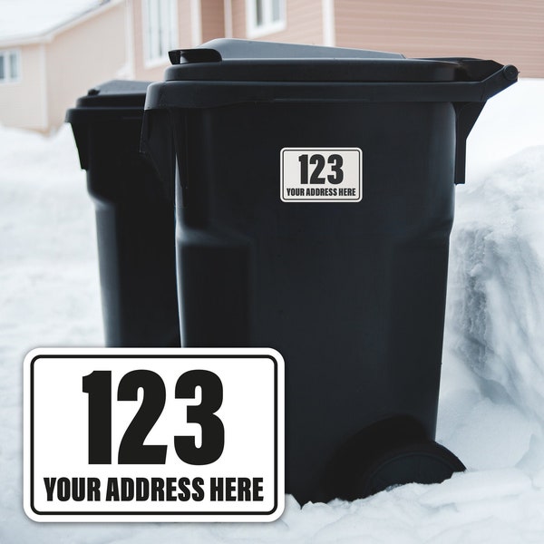 4x Wheelie Bin Number Stickers Trash Garbage Can Stickers Custom House & Street Name Address Labels