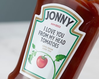 Personalisierte Tomaten Ketchup Sauce Label Vinyl Aufkleber Lustige Neuheit Geschenk Geburtstag Jubiläum